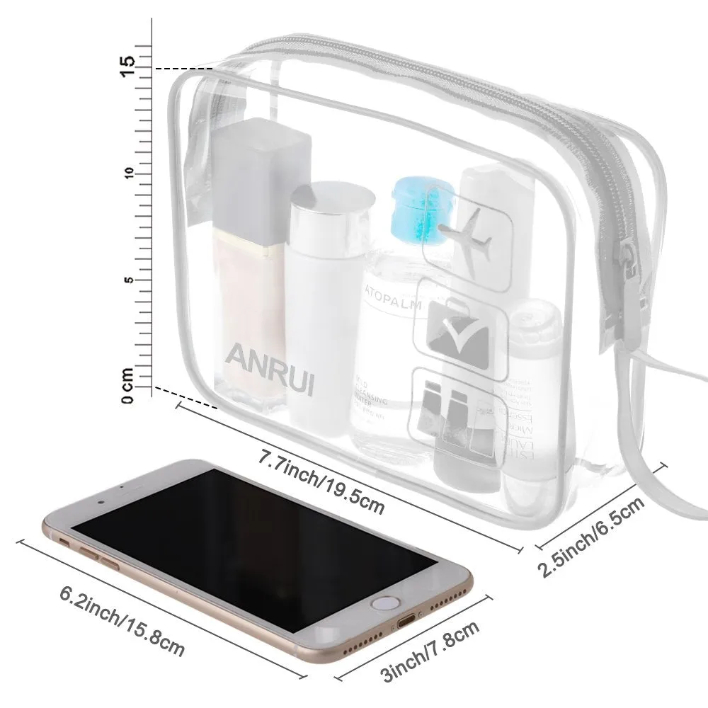 3pcs TSA-Approved Clear Travel Toiletry Bag With Handle Strap, ANRUI Airline Kit 3-1-1 Clear Liquids Toiletries & Cosmetics Organizer Carry-On Luggage for Women and Men (Grey) 1.Grey