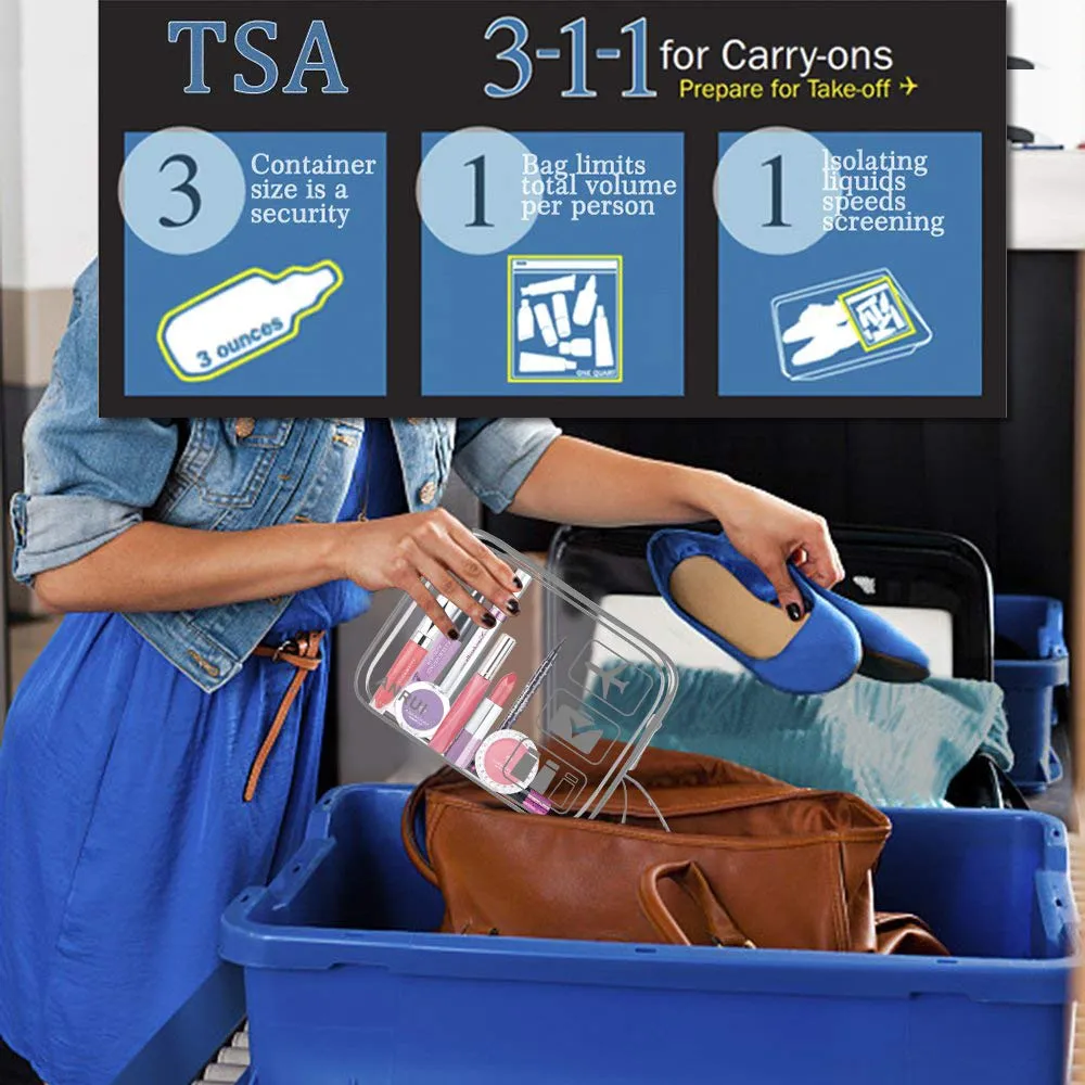 3pcs TSA-Approved Clear Travel Toiletry Bag With Handle Strap, ANRUI Airline Kit 3-1-1 Clear Liquids Toiletries & Cosmetics Organizer Carry-On Luggage for Women and Men (Grey) 1.Grey