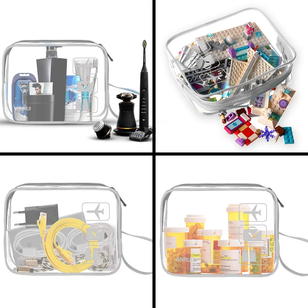 3pcs TSA-Approved Clear Travel Toiletry Bag With Handle Strap, ANRUI Airline Kit 3-1-1 Clear Liquids Toiletries & Cosmetics Organizer Carry-On Luggage for Women and Men (Grey) 1.Grey