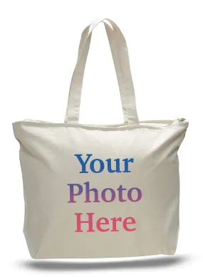 40 Pack Custom Full-Color Printed Heavy Canvas Tote Bags, White Color, Top Zippered