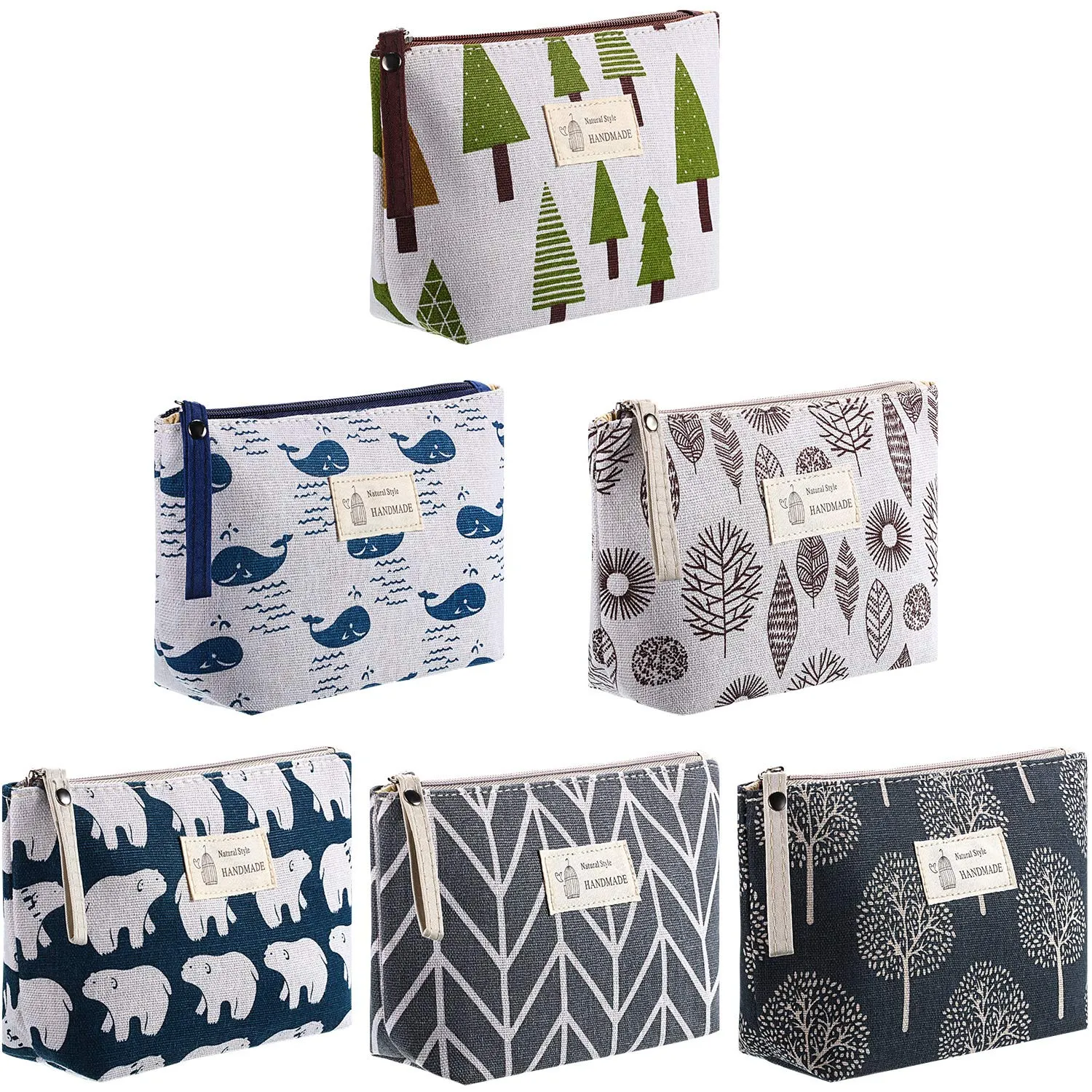 6 Pieces Canvas Makeup Bags Printed Cosmetic Bags Multi-Function Travel Organizer Pouches with Zipper Toiletry Bag Accessories for Women Girls, 6 Styles