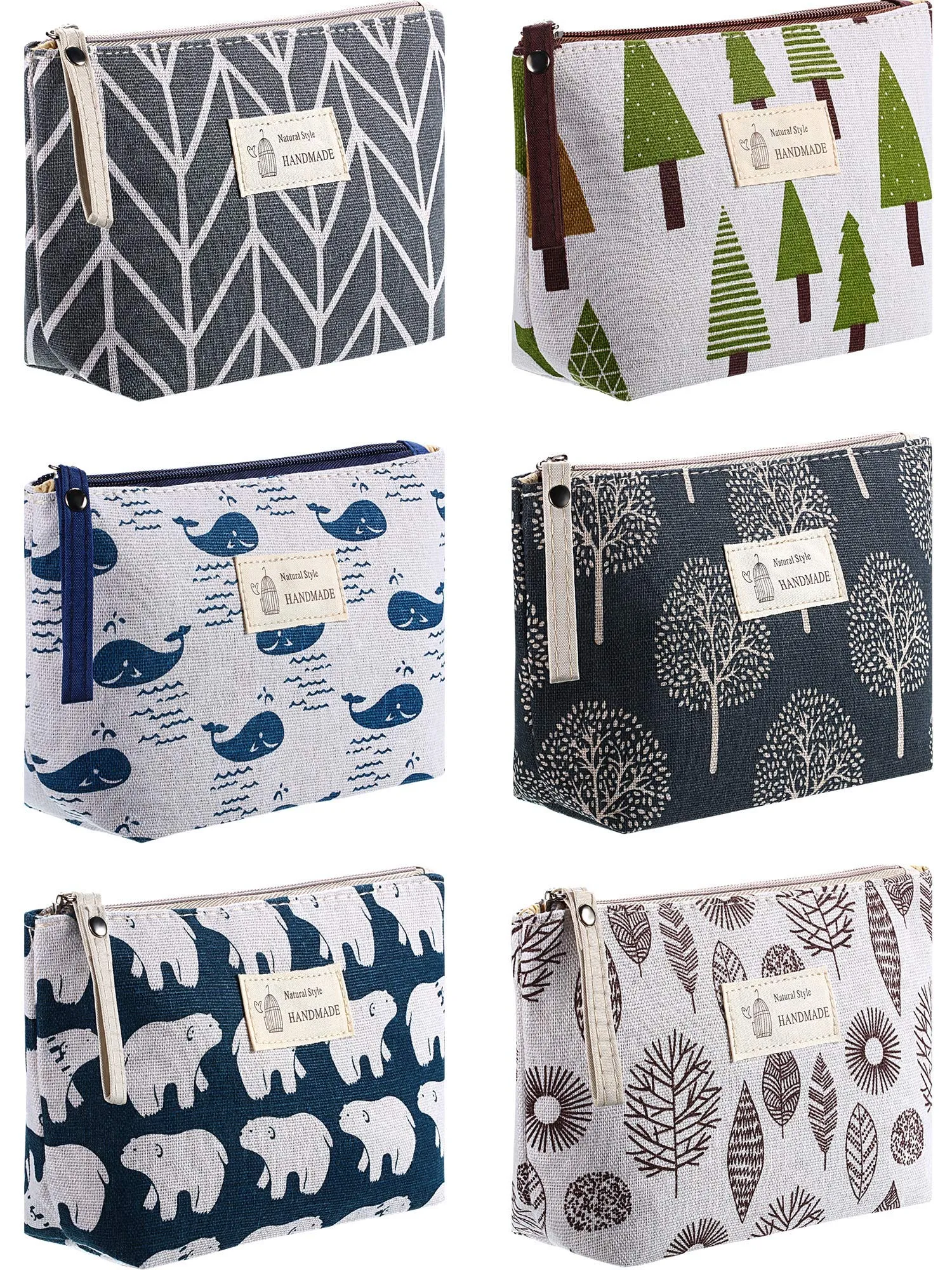 6 Pieces Canvas Makeup Bags Printed Cosmetic Bags Multi-Function Travel Organizer Pouches with Zipper Toiletry Bag Accessories for Women Girls, 6 Styles