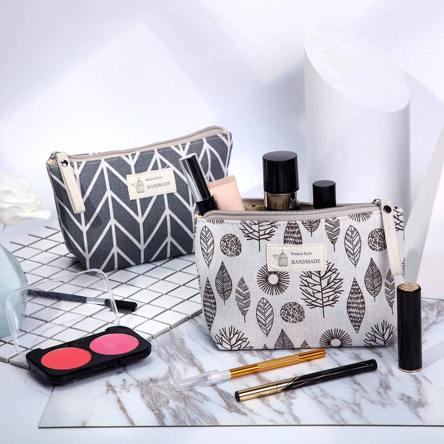 6 Pieces Canvas Makeup Bags Printed Cosmetic Bags Multi-Function Travel Organizer Pouches with Zipper Toiletry Bag Accessories for Women Girls, 6 Styles