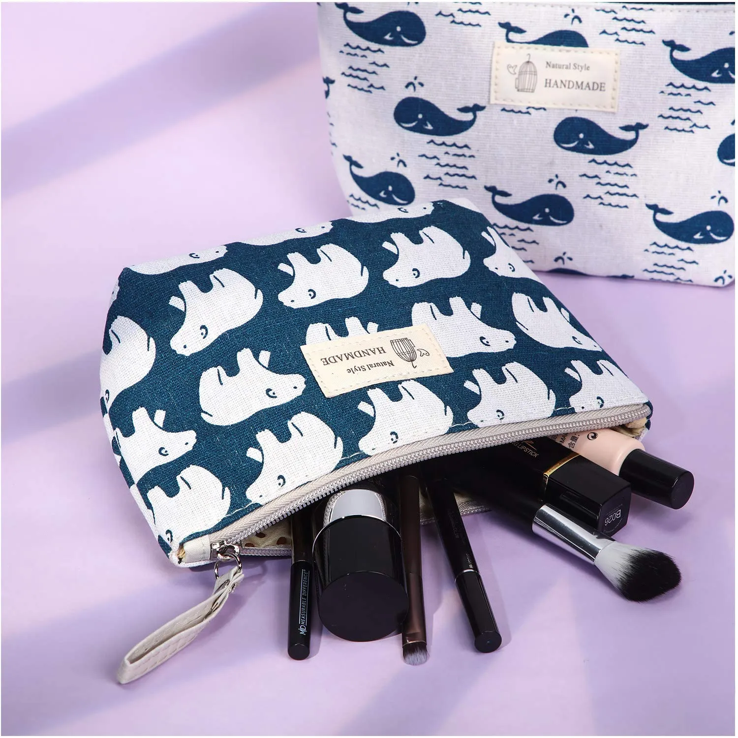 6 Pieces Canvas Makeup Bags Printed Cosmetic Bags Multi-Function Travel Organizer Pouches with Zipper Toiletry Bag Accessories for Women Girls, 6 Styles