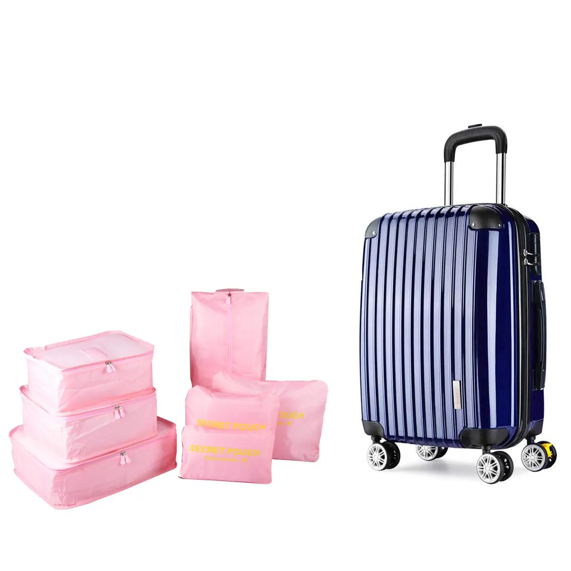 7PCS Travel Packing Cubes for Suitcases, TOYESS Waterproof Nylon Luggage Organiser Storage Bags Value Set for Backpack, Pink 7pcs-pink
