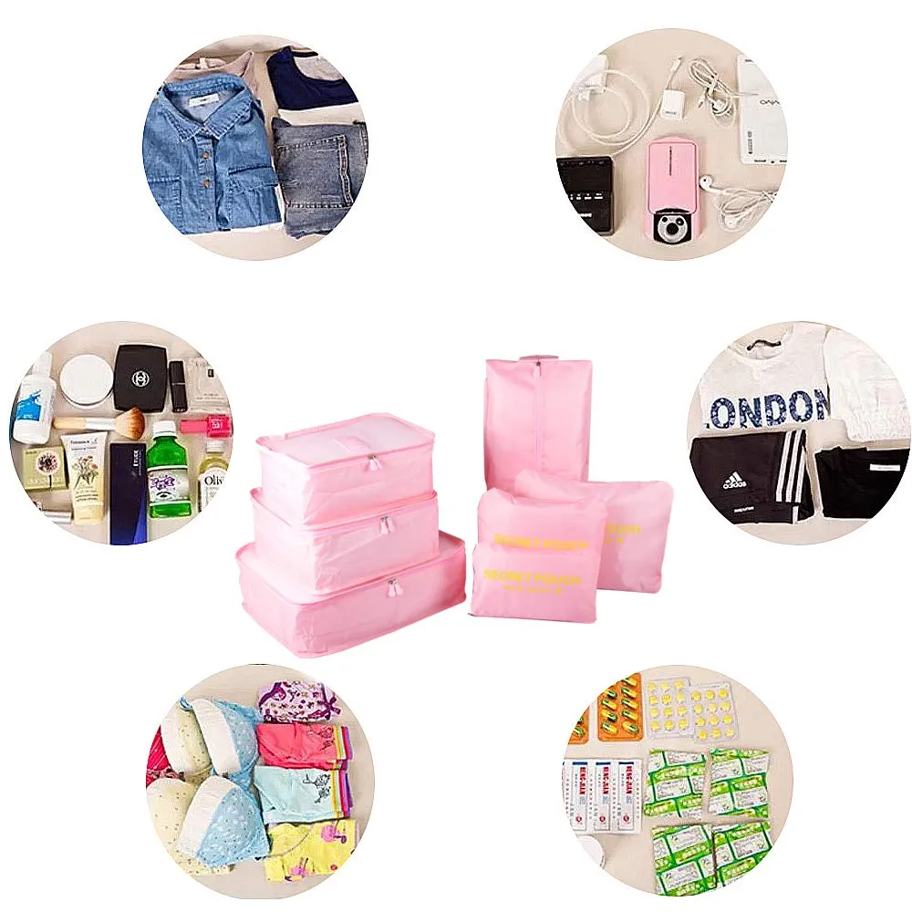 7PCS Travel Packing Cubes for Suitcases, TOYESS Waterproof Nylon Luggage Organiser Storage Bags Value Set for Backpack, Pink 7pcs-pink