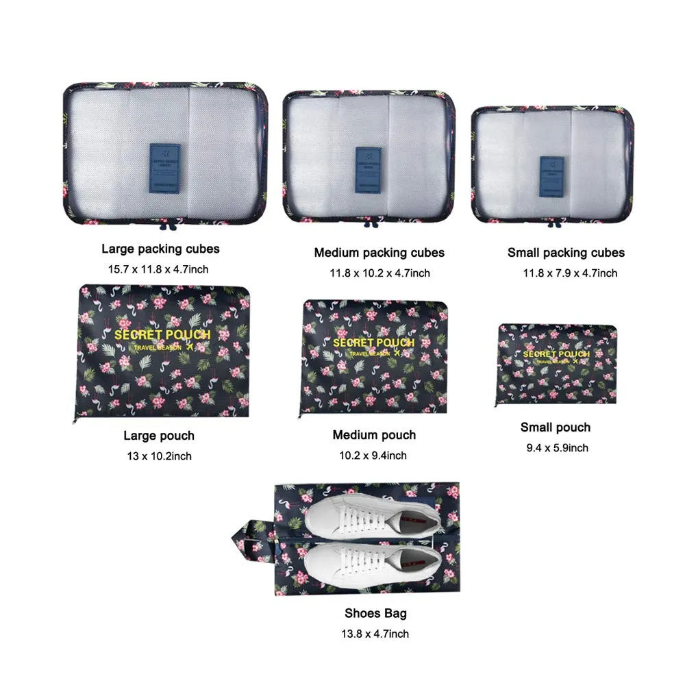 7PCS Travel Packing Cubes for Suitcases, TOYESS Waterproof Nylon Luggage Organiser Storage Bags Value Set for Backpack, Pink 7pcs-pink