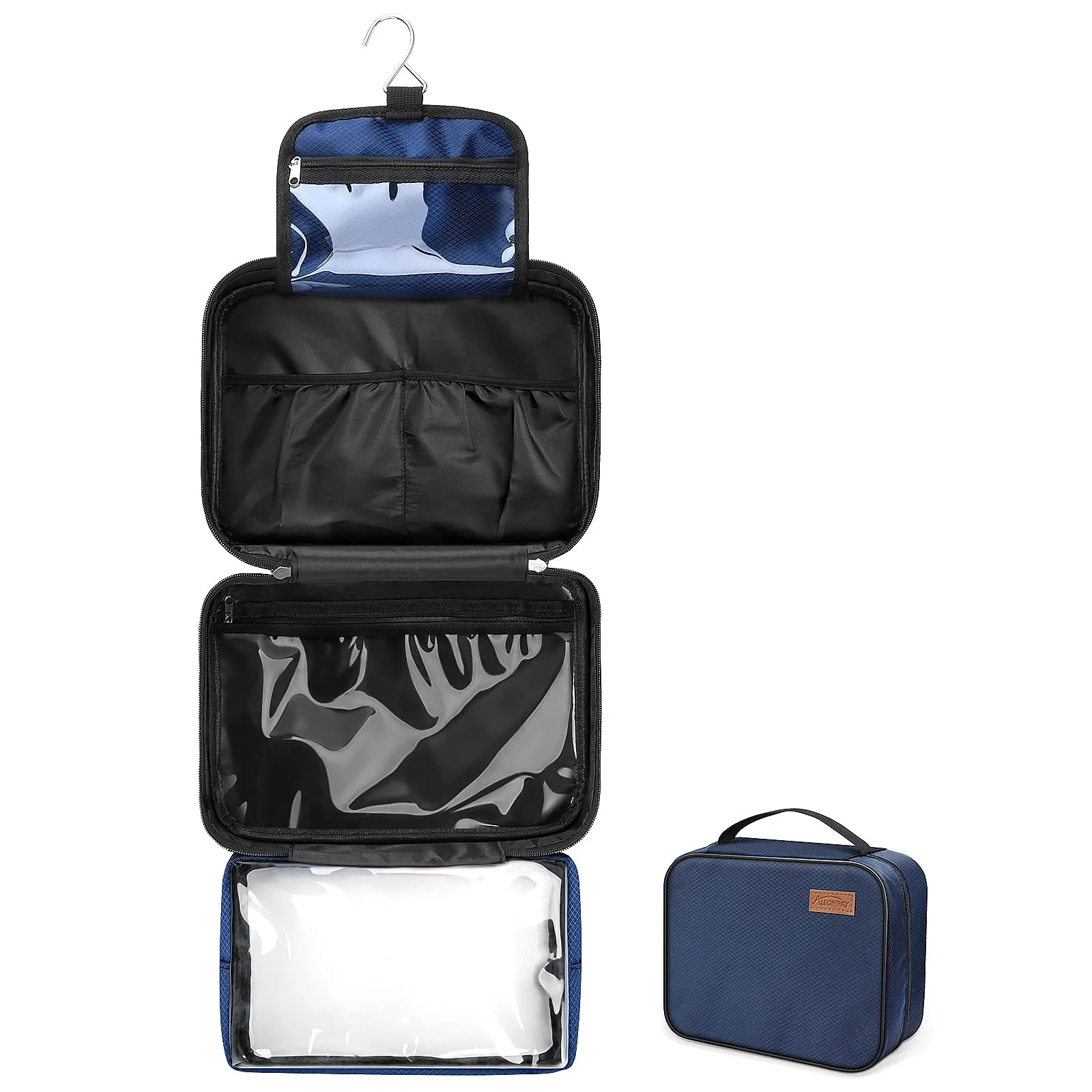 ALLONWAY Toiletry Bag, Travel Hanging Toiletry Bag, Waterproof and Stain Resistant Large Wash Bag for Women and Men, Toiletries Makeup Cosmetic Organizer Bag for Business Trip, Gym and Vacation, Blue