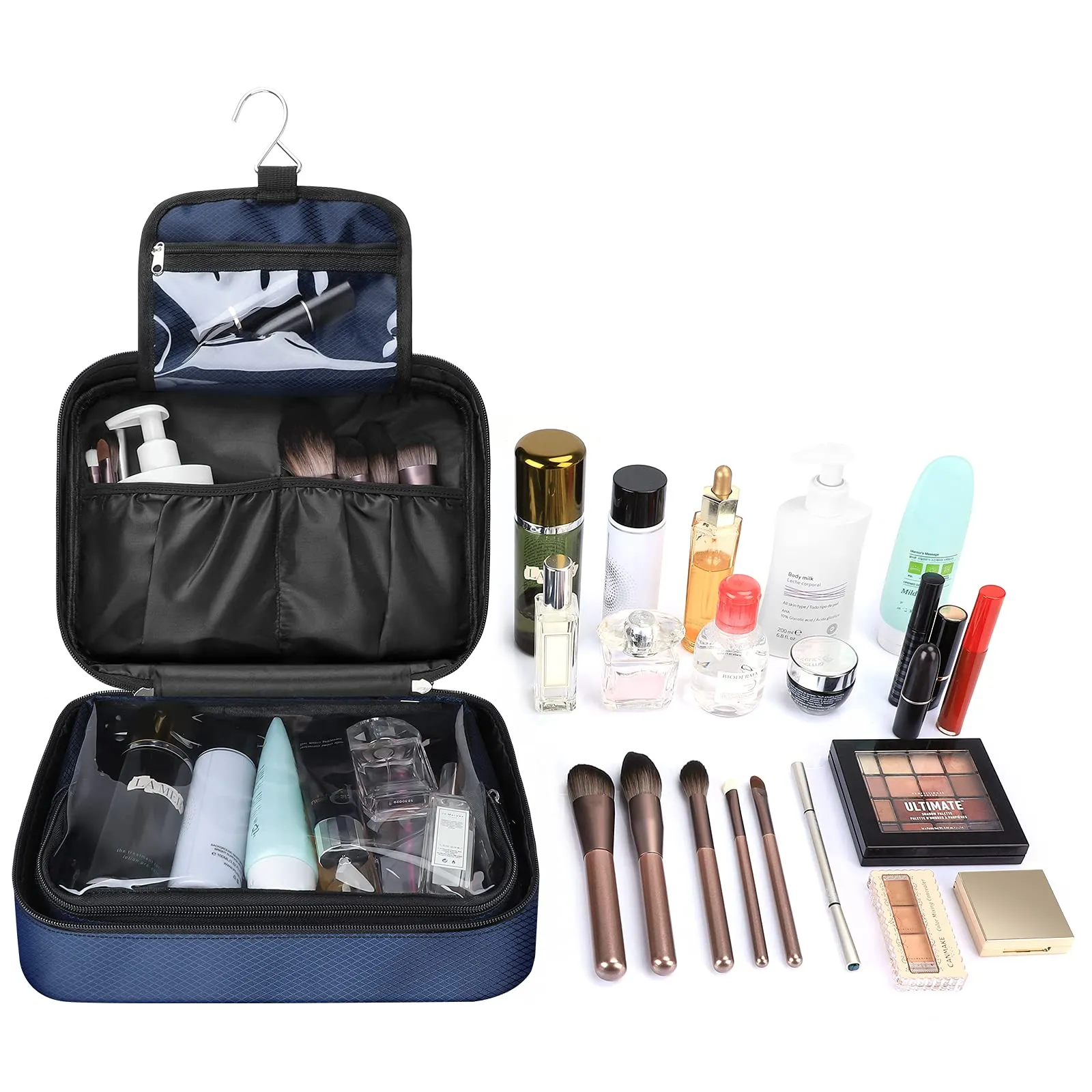 ALLONWAY Toiletry Bag, Travel Hanging Toiletry Bag, Waterproof and Stain Resistant Large Wash Bag for Women and Men, Toiletries Makeup Cosmetic Organizer Bag for Business Trip, Gym and Vacation, Blue
