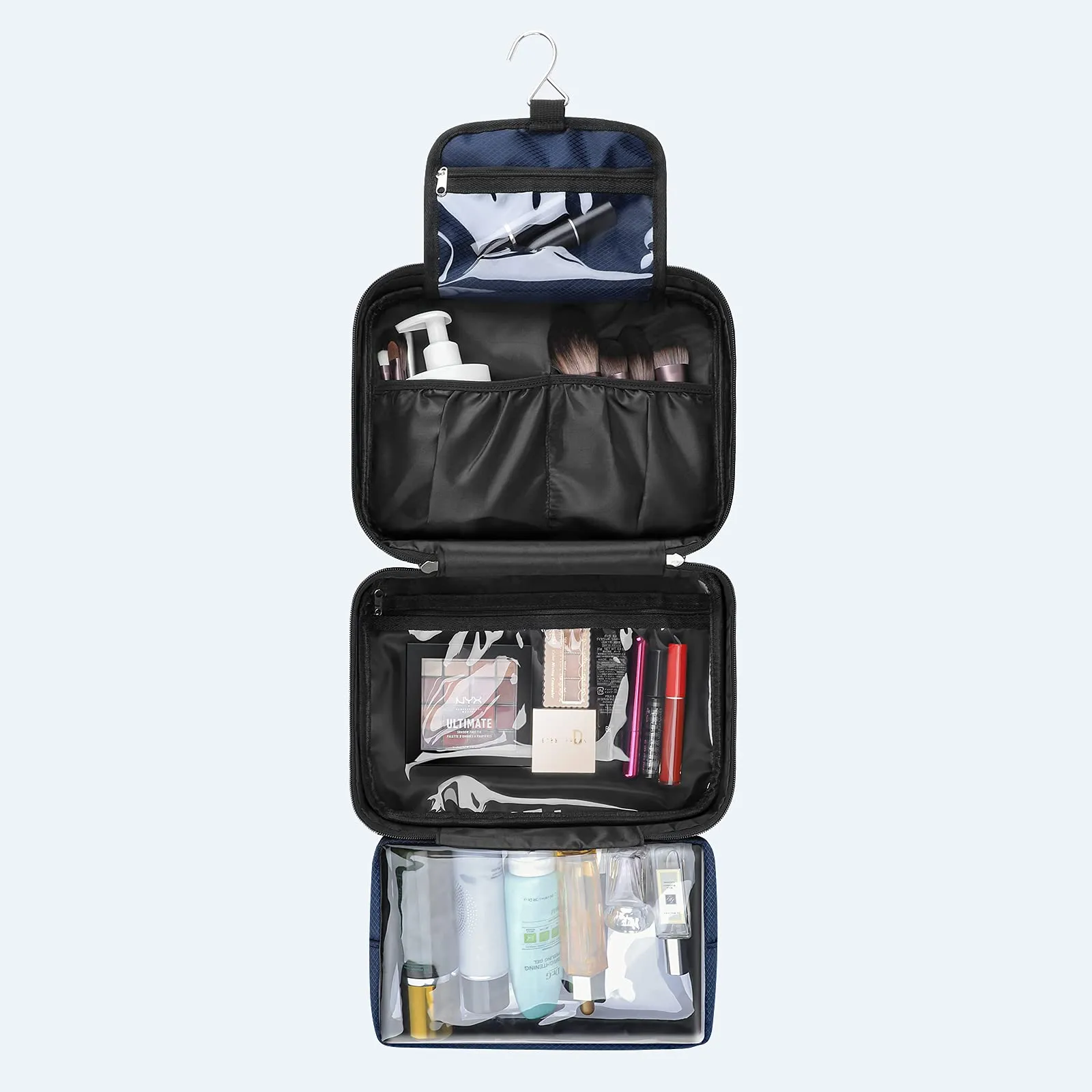 ALLONWAY Toiletry Bag, Travel Hanging Toiletry Bag, Waterproof and Stain Resistant Large Wash Bag for Women and Men, Toiletries Makeup Cosmetic Organizer Bag for Business Trip, Gym and Vacation, Blue
