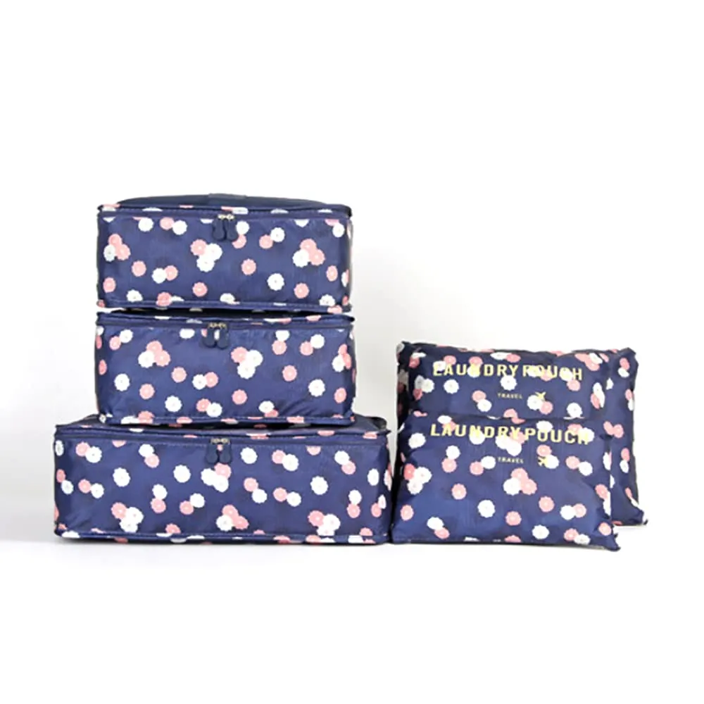 Angeer 12 Pcs Luggage Organiser Set Compression Pouch Packing Cubes Travel Storage Bags Clothes Suitcase (Navy blue flowers) Navy Blue Flowers