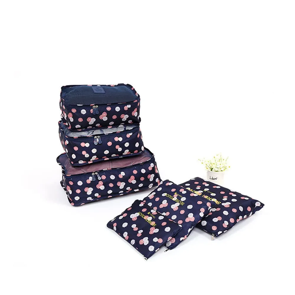 Angeer 12 Pcs Luggage Organiser Set Compression Pouch Packing Cubes Travel Storage Bags Clothes Suitcase (Navy blue flowers) Navy Blue Flowers