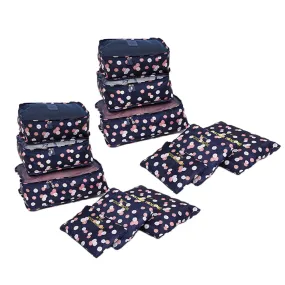 Angeer 12 Pcs Luggage Organiser Set Compression Pouch Packing Cubes Travel Storage Bags Clothes Suitcase (Navy blue flowers) Navy Blue Flowers