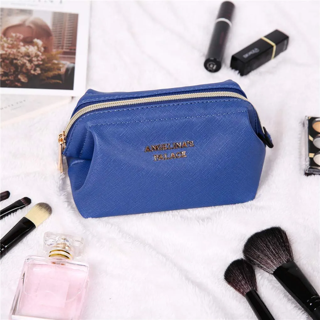 Angelina's Palace Vegan Leather Waterproof Travel Cosmetic Bag Toiletry Organizer Makeup Pouches(dark chambray) dark chambray