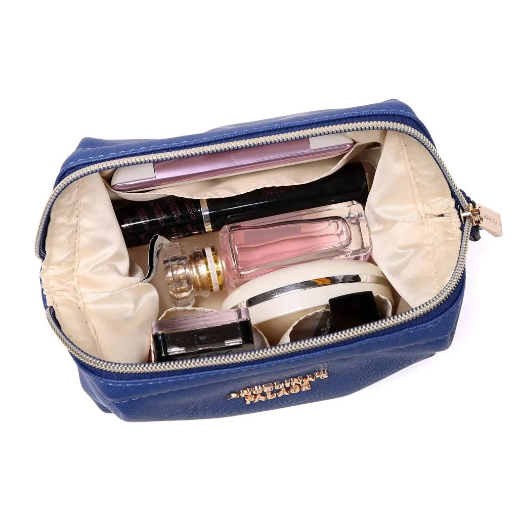 Angelina's Palace Vegan Leather Waterproof Travel Cosmetic Bag Toiletry Organizer Makeup Pouches(dark chambray) dark chambray