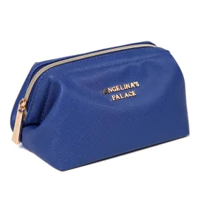 Angelina's Palace Vegan Leather Waterproof Travel Cosmetic Bag Toiletry Organizer Makeup Pouches(dark chambray) dark chambray