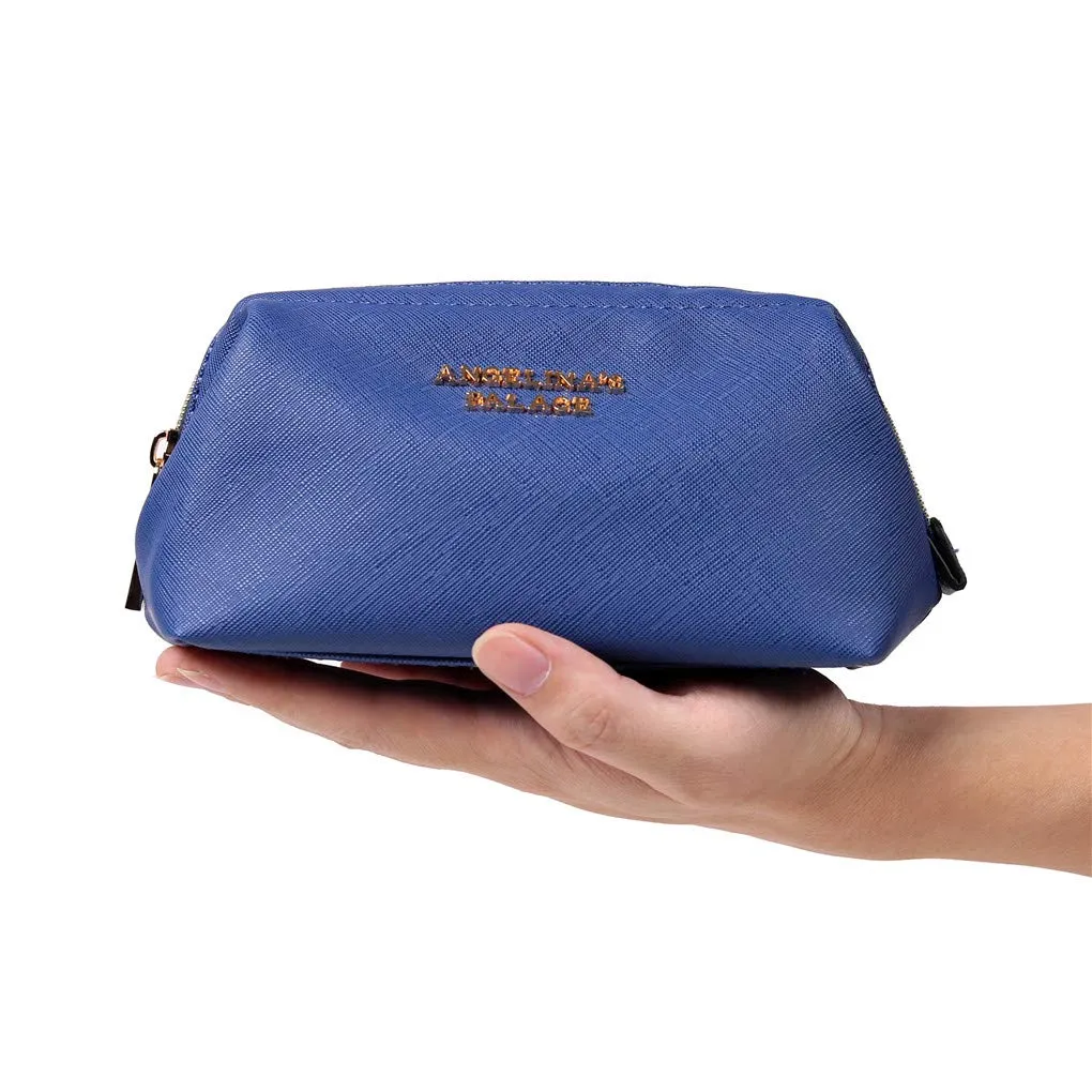 Angelina's Palace Vegan Leather Waterproof Travel Cosmetic Bag Toiletry Organizer Makeup Pouches(dark chambray) dark chambray