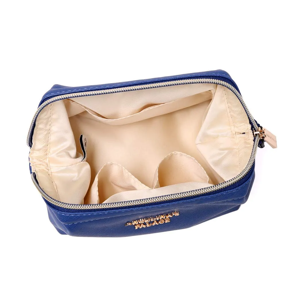 Angelina's Palace Vegan Leather Waterproof Travel Cosmetic Bag Toiletry Organizer Makeup Pouches(dark chambray) dark chambray