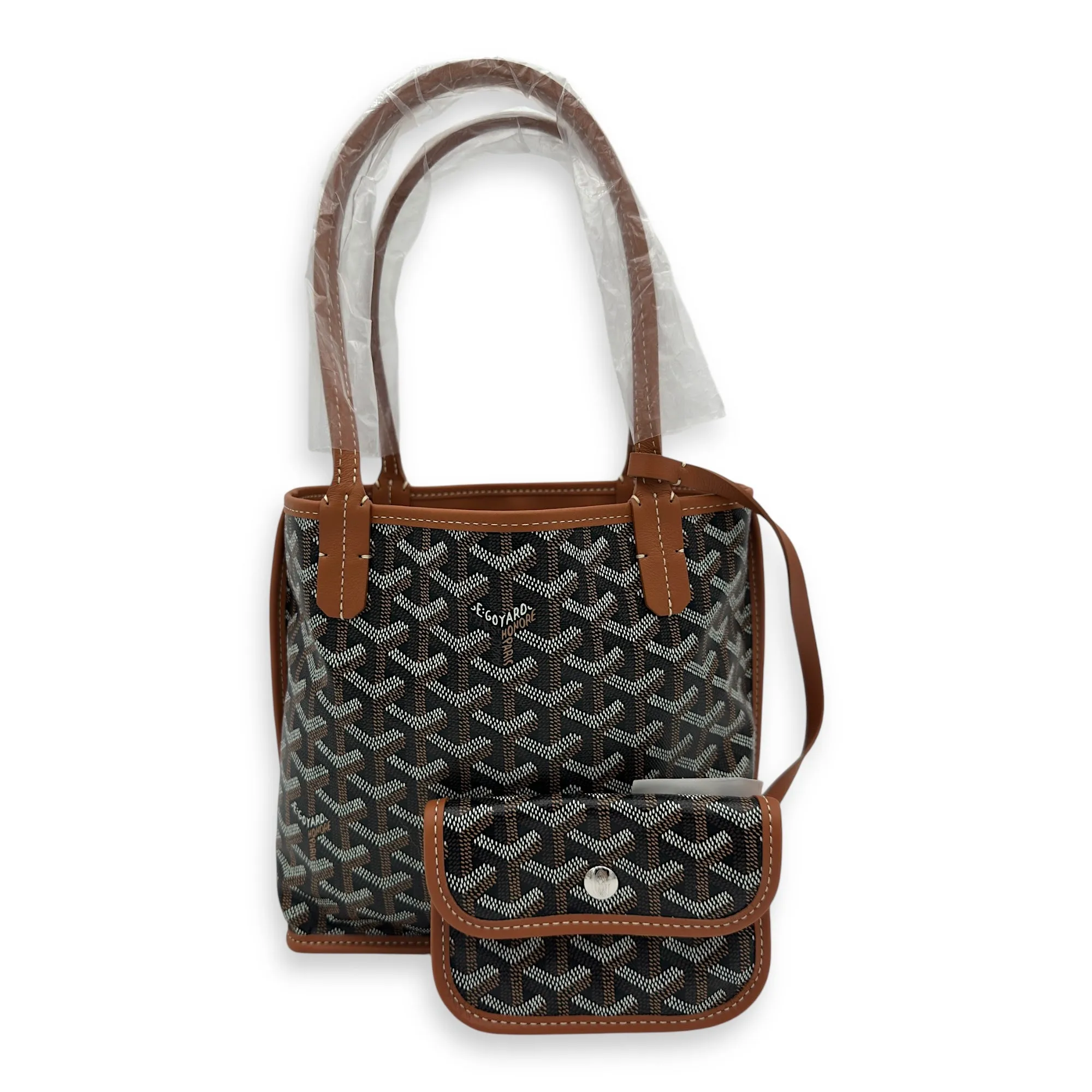 Anjou Tote Bag Brown in Coated Canvas, Silver hardware