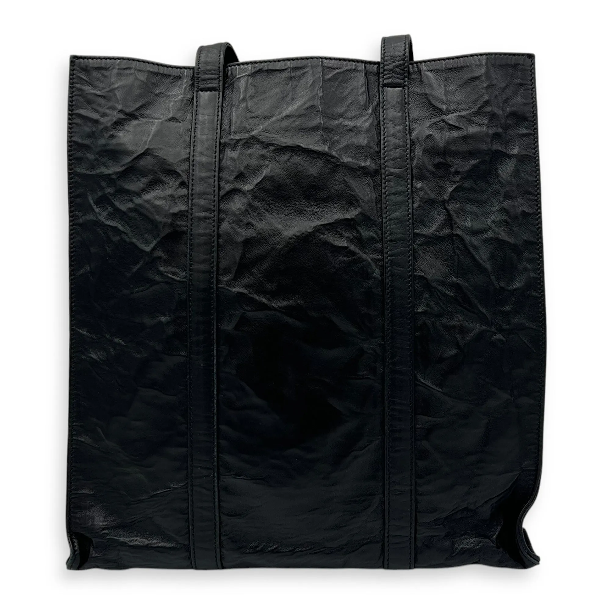 Antique Logo Small Black Tote Bag in Nappa Leather, Silver hardware