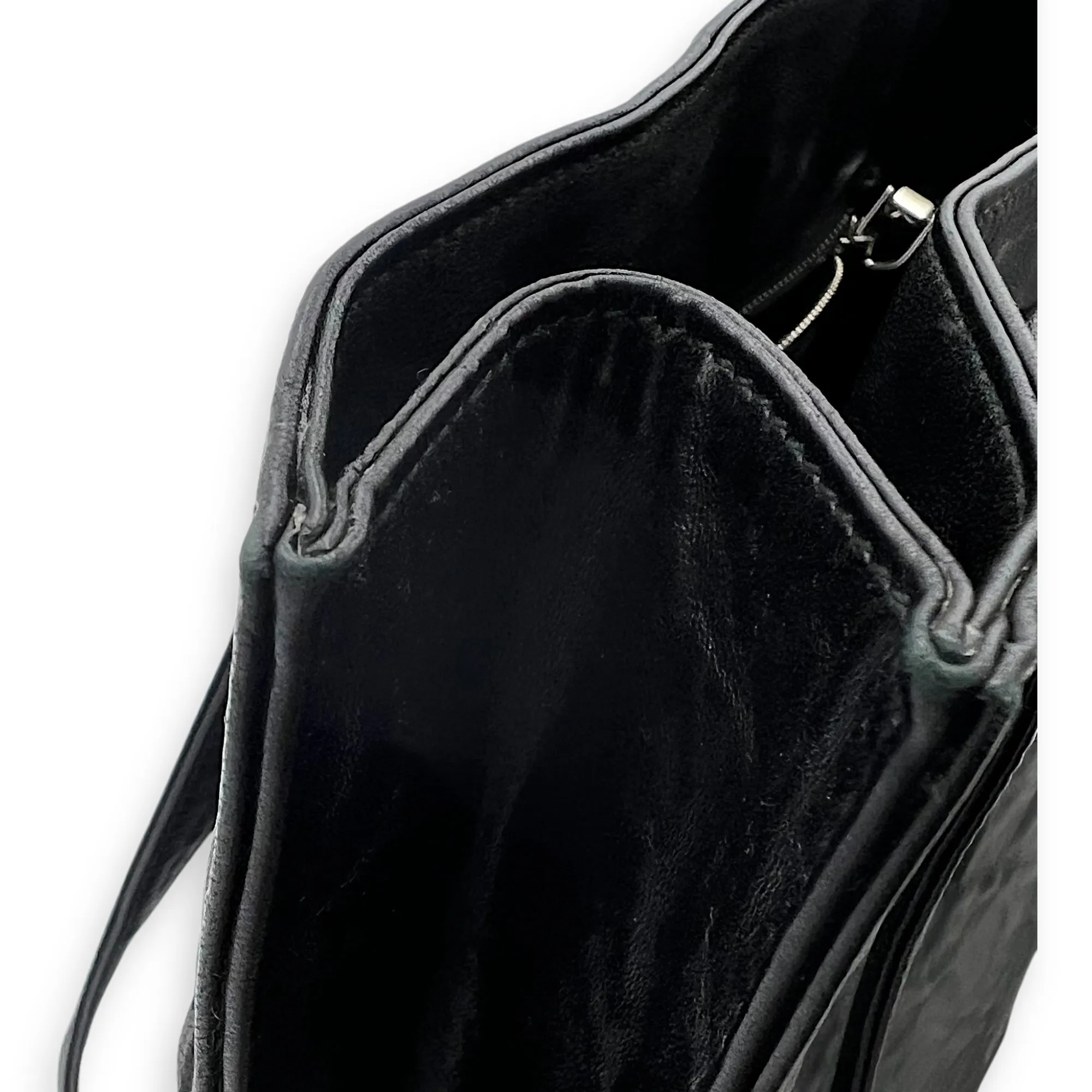 Antique Logo Small Black Tote Bag in Nappa Leather, Silver hardware