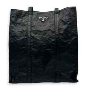Antique Logo Small Black Tote Bag in Nappa Leather, Silver hardware