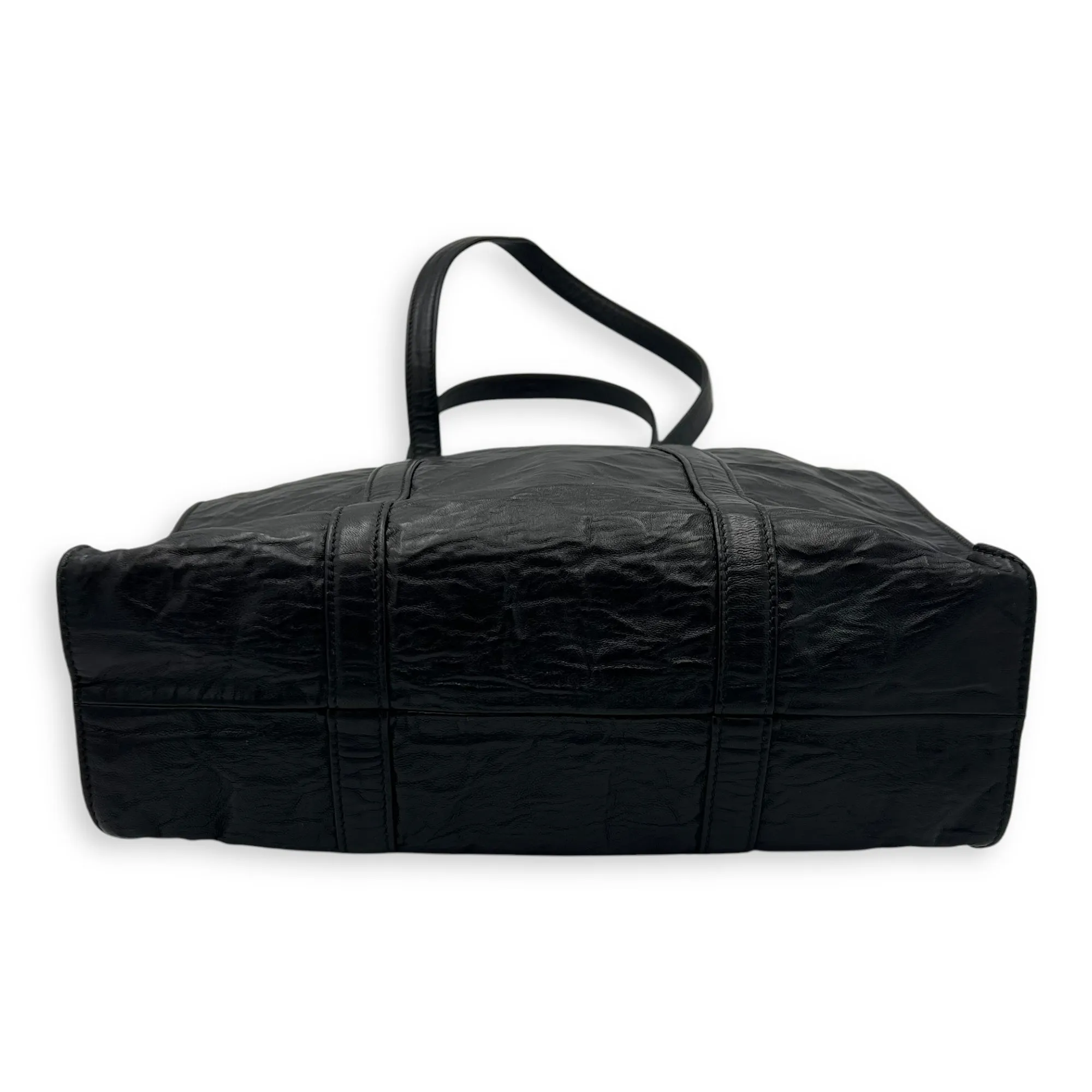 Antique Logo Small Black Tote Bag in Nappa Leather, Silver hardware