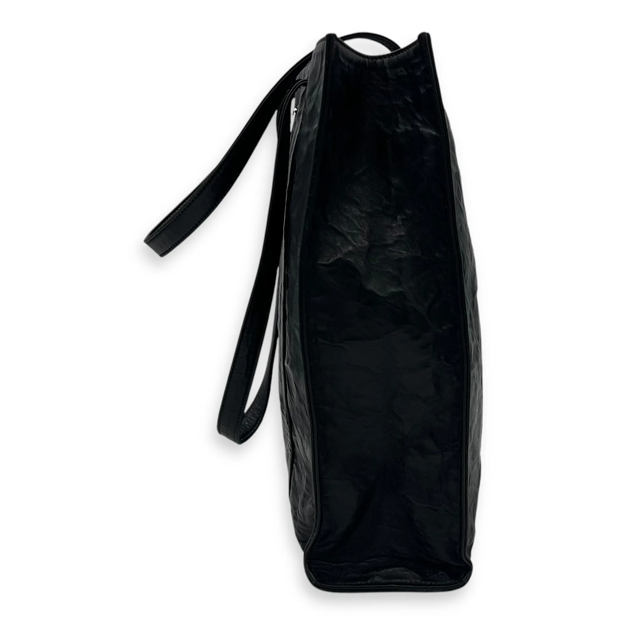 Antique Logo Small Black Tote Bag in Nappa Leather, Silver hardware