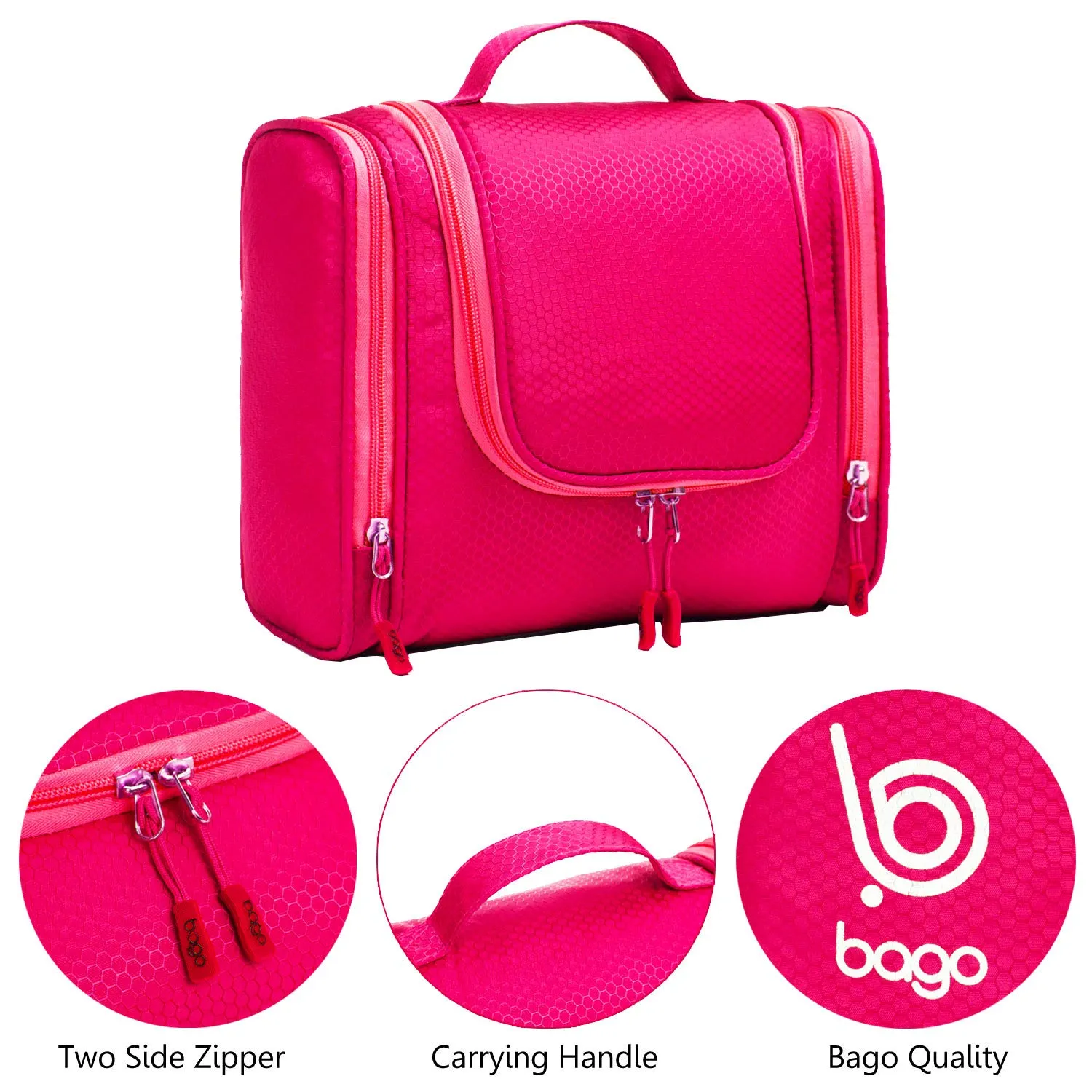 Bago Hanging Toiletry Bag For Women & Men - Leak Proof Travel Bags for Toiletries with Hanging Hook & Inner Organization to Keep Items From Moving - Pack Like a PRO Large Pink