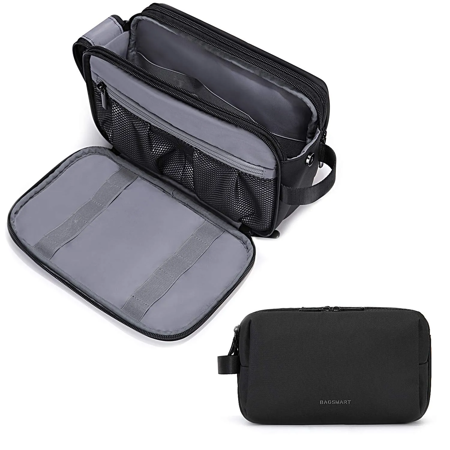 BAGSMART Toiletry Bag for Men Water Resistance Shaving Dopp Kit Overnight Wash Bag Cosmetic Bag Bathroom Toiletries Organizer PU Leather (Black) 1-black Ⅰ-Medium