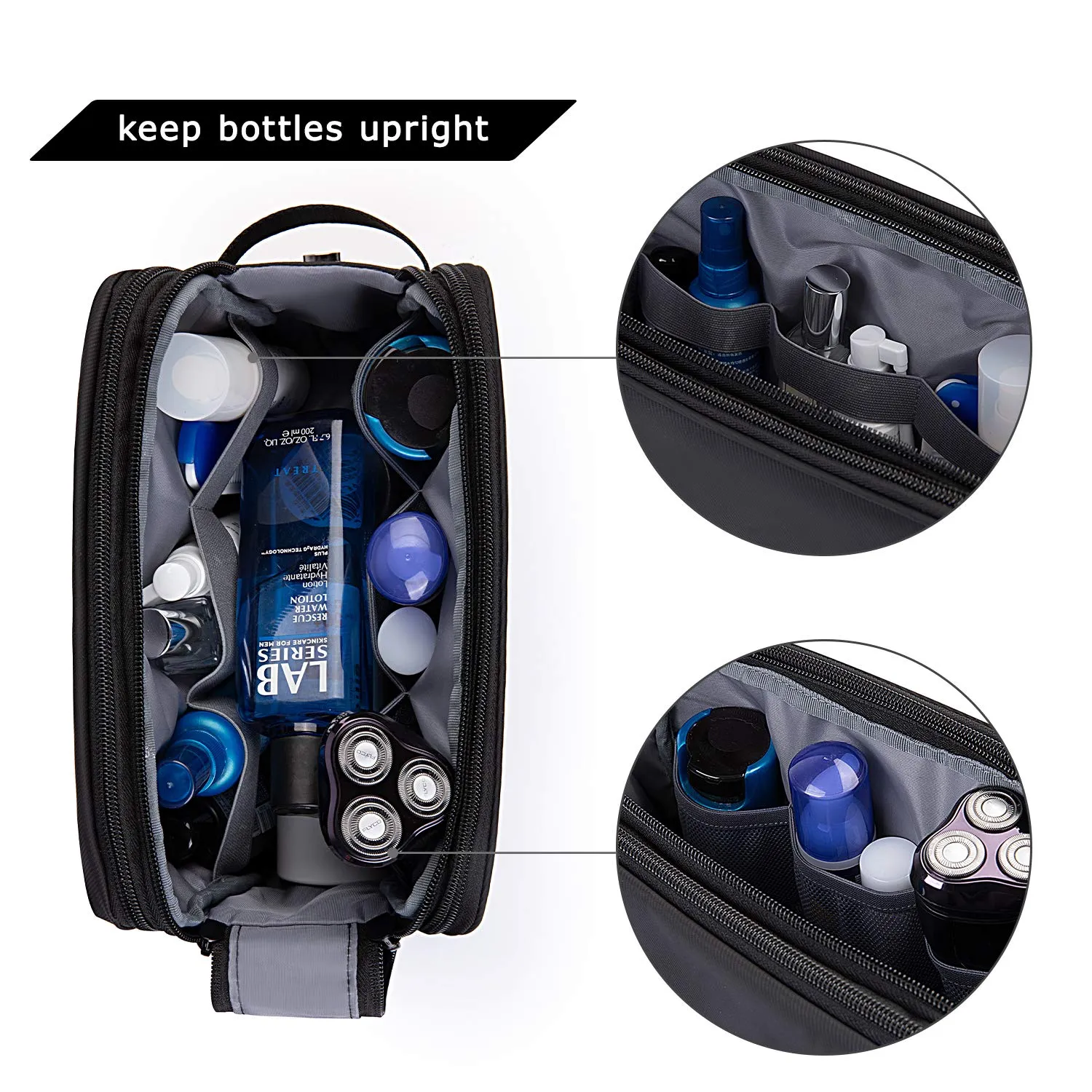 BAGSMART Toiletry Bag for Men Water Resistance Shaving Dopp Kit Overnight Wash Bag Cosmetic Bag Bathroom Toiletries Organizer PU Leather (Black) 1-black Ⅰ-Medium
