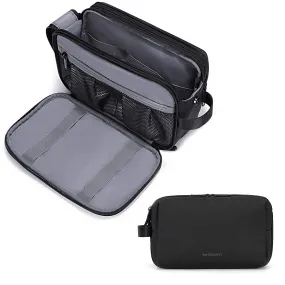 BAGSMART Toiletry Bag for Men Water Resistance Shaving Dopp Kit Overnight Wash Bag Cosmetic Bag Bathroom Toiletries Organizer PU Leather (Black) 1-black Ⅰ-Medium