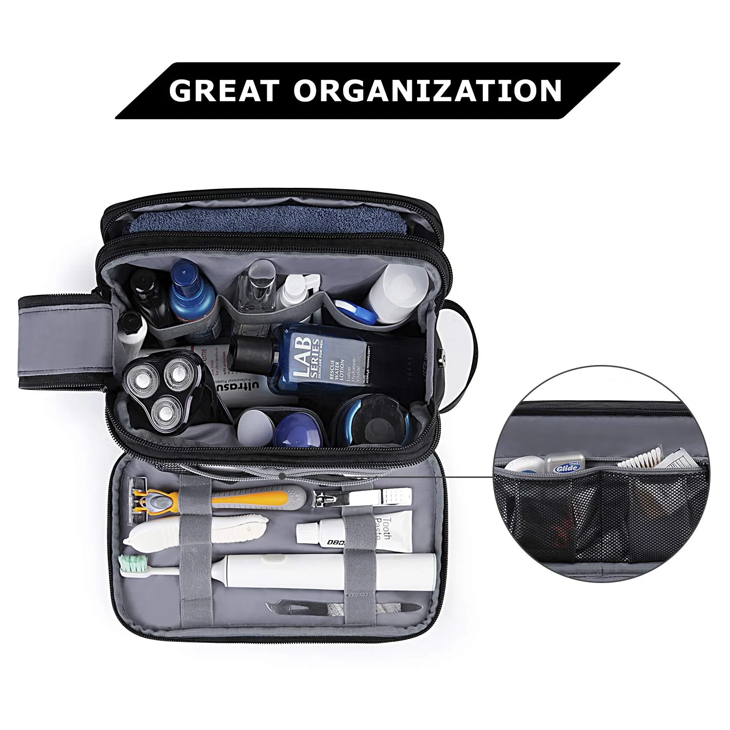 BAGSMART Toiletry Bag for Men Water Resistance Shaving Dopp Kit Overnight Wash Bag Cosmetic Bag Bathroom Toiletries Organizer PU Leather (Black) 1-black Ⅰ-Medium