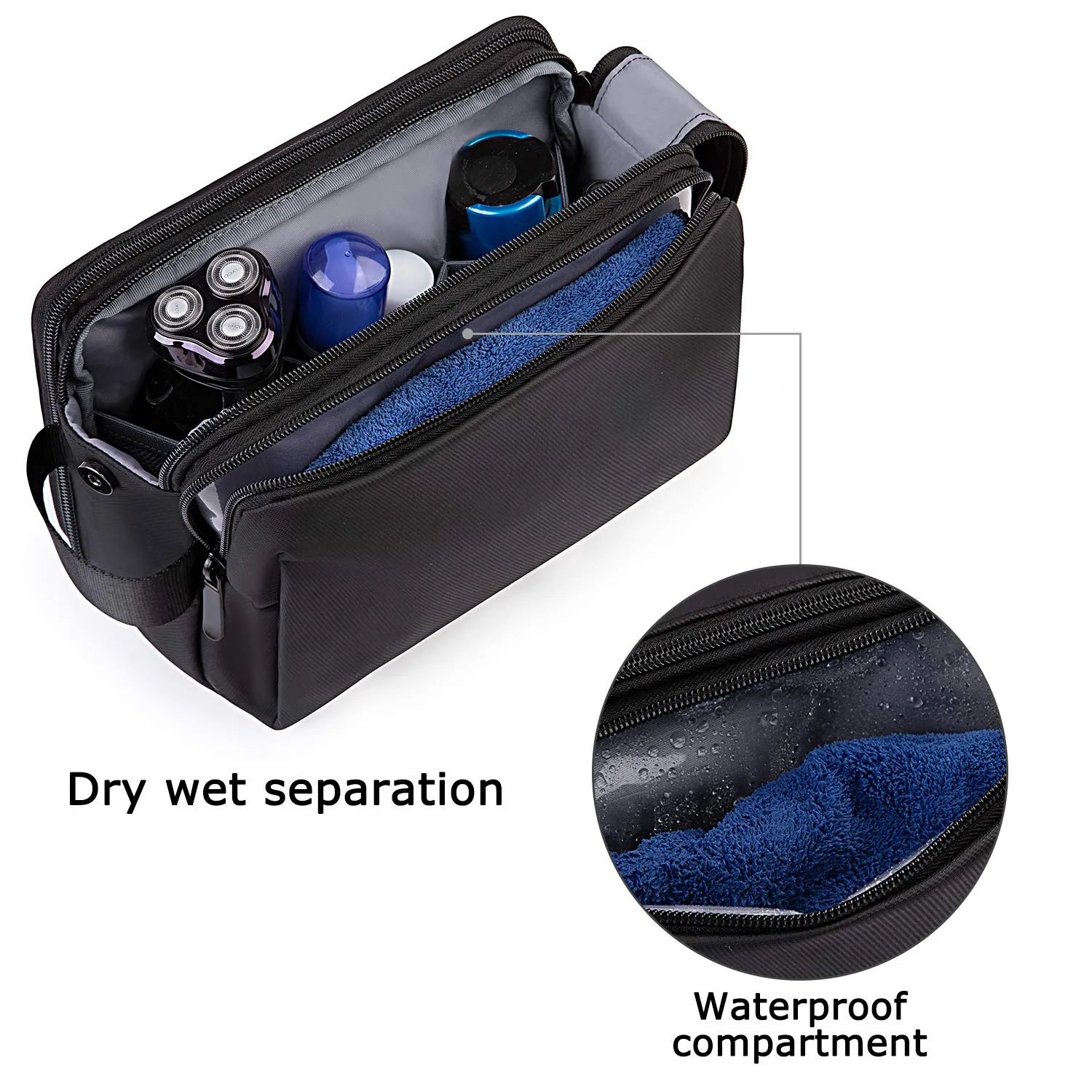 BAGSMART Toiletry Bag for Men Water Resistance Shaving Dopp Kit Overnight Wash Bag Cosmetic Bag Bathroom Toiletries Organizer PU Leather (Black) 1-black Ⅰ-Medium