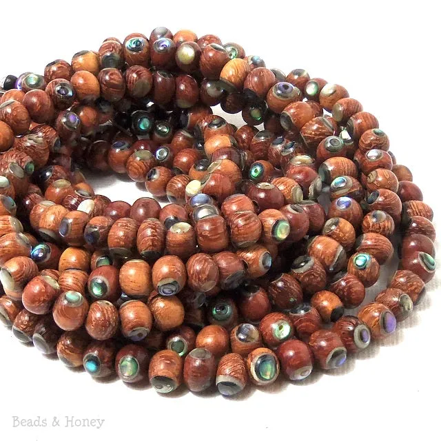 Bayong Wood with Abalone Shell Inlay Round 6mm (Half Strand)