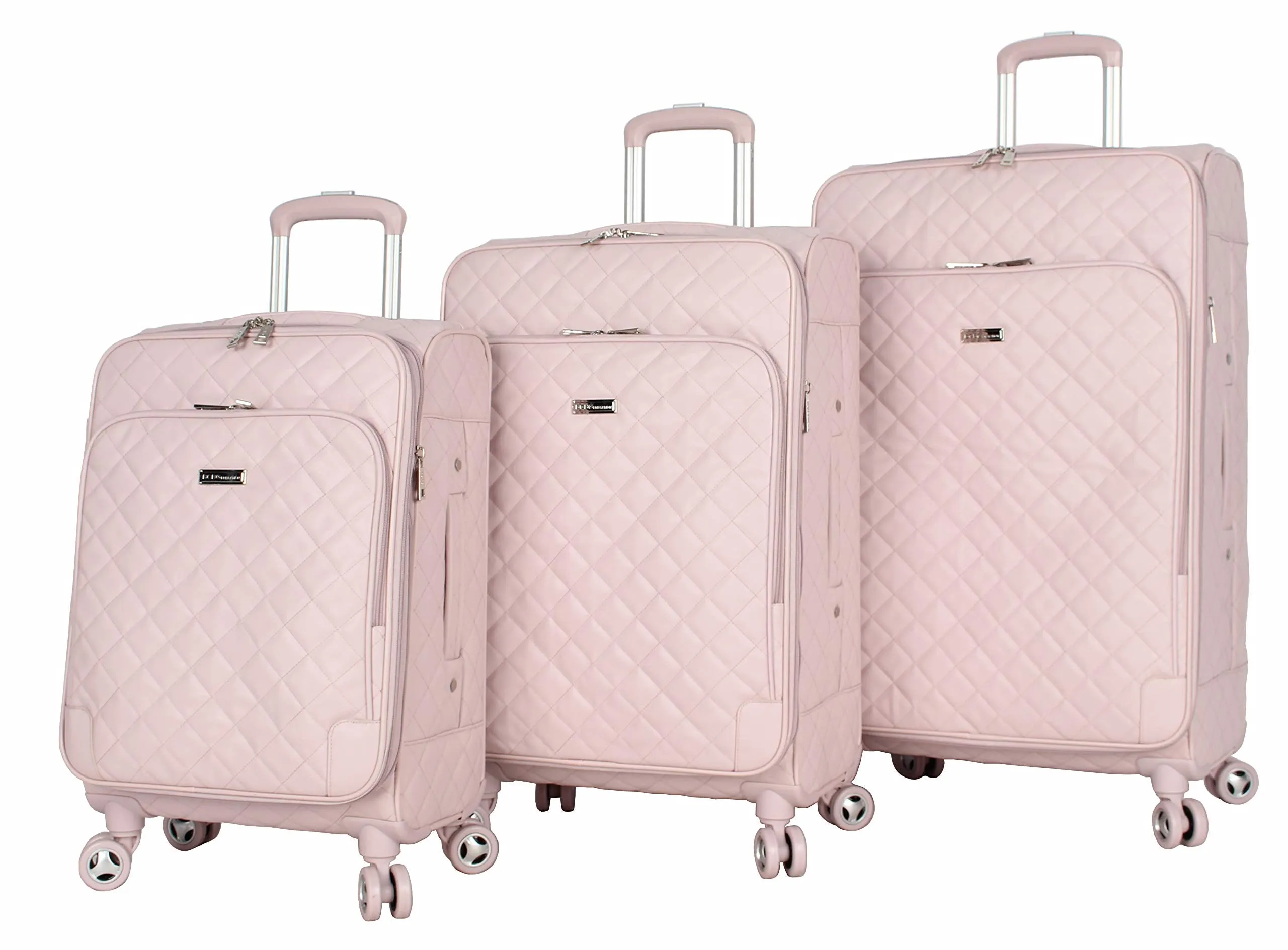 BCBGeneration BCBG Perf-ECT Luggage - 3 Piece Softside Expandable Lightweight Spinner Suitcase Set - Travel Set includes 20-Inch Carry on, 24-Inch and 28-Inch Checked Suitcases (Quilt Pink)