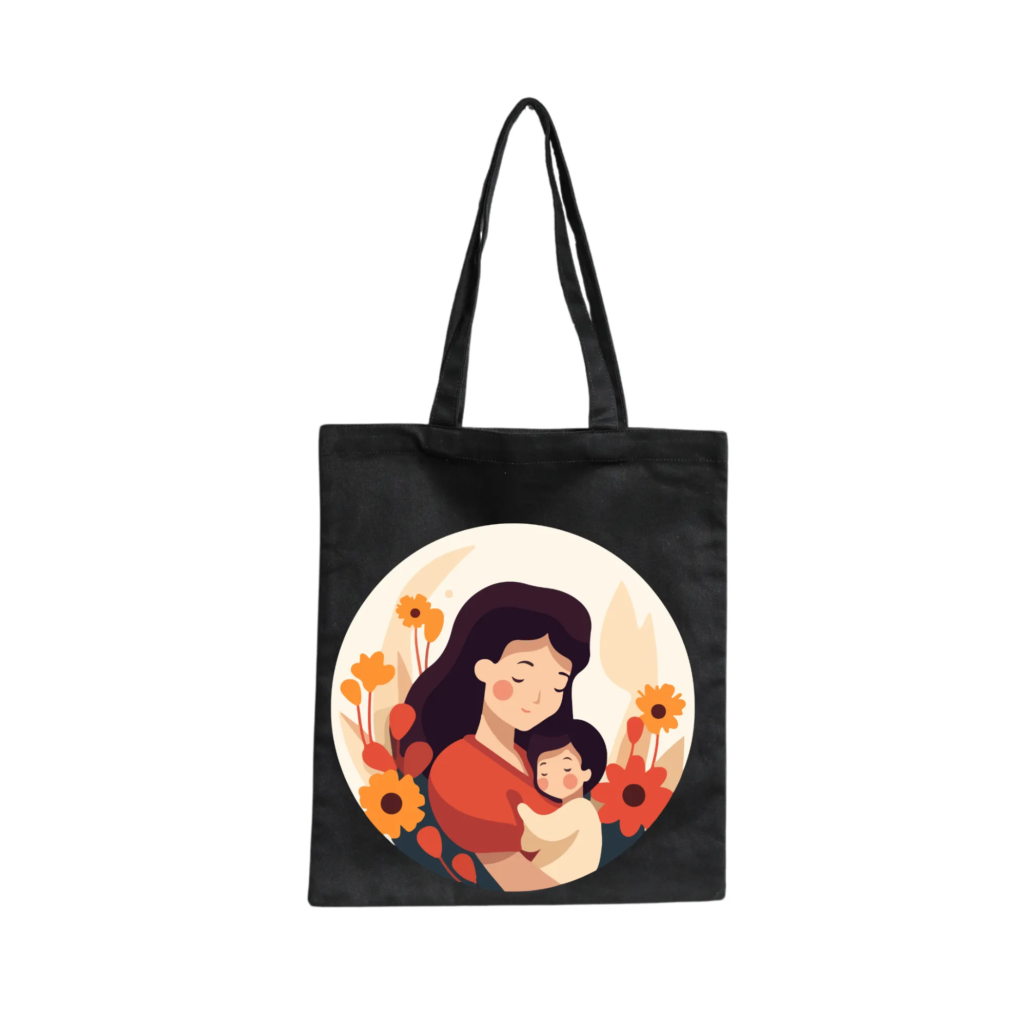 Black Canvas Tote Bag: Mom's Hug