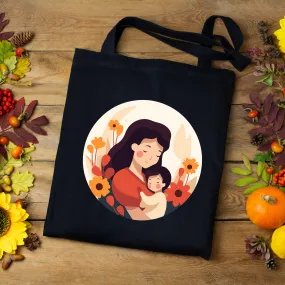 Black Canvas Tote Bag: Mom's Hug