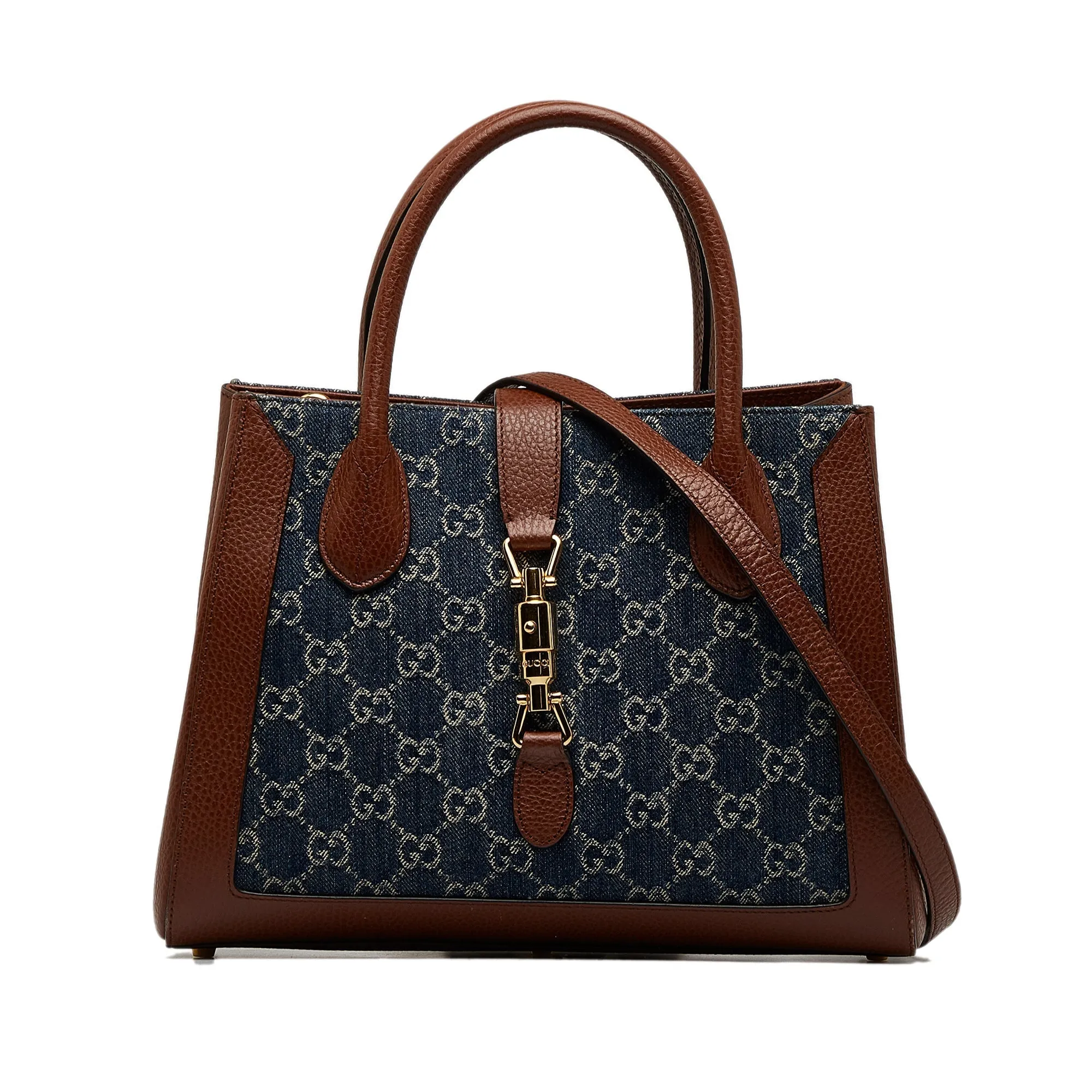 Blue Gucci Medium GG Denim Jackie 1961 Tote Satchel