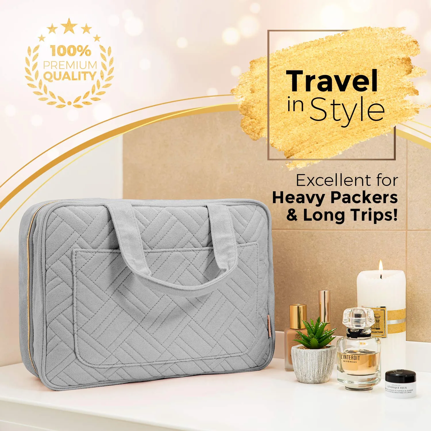BOACAY Large Hanging Travel Toiletry Bag for Women, Makeup Bag, Bathroom & Shower Organizer Kit for Accessories, Cosmetics, Essentials