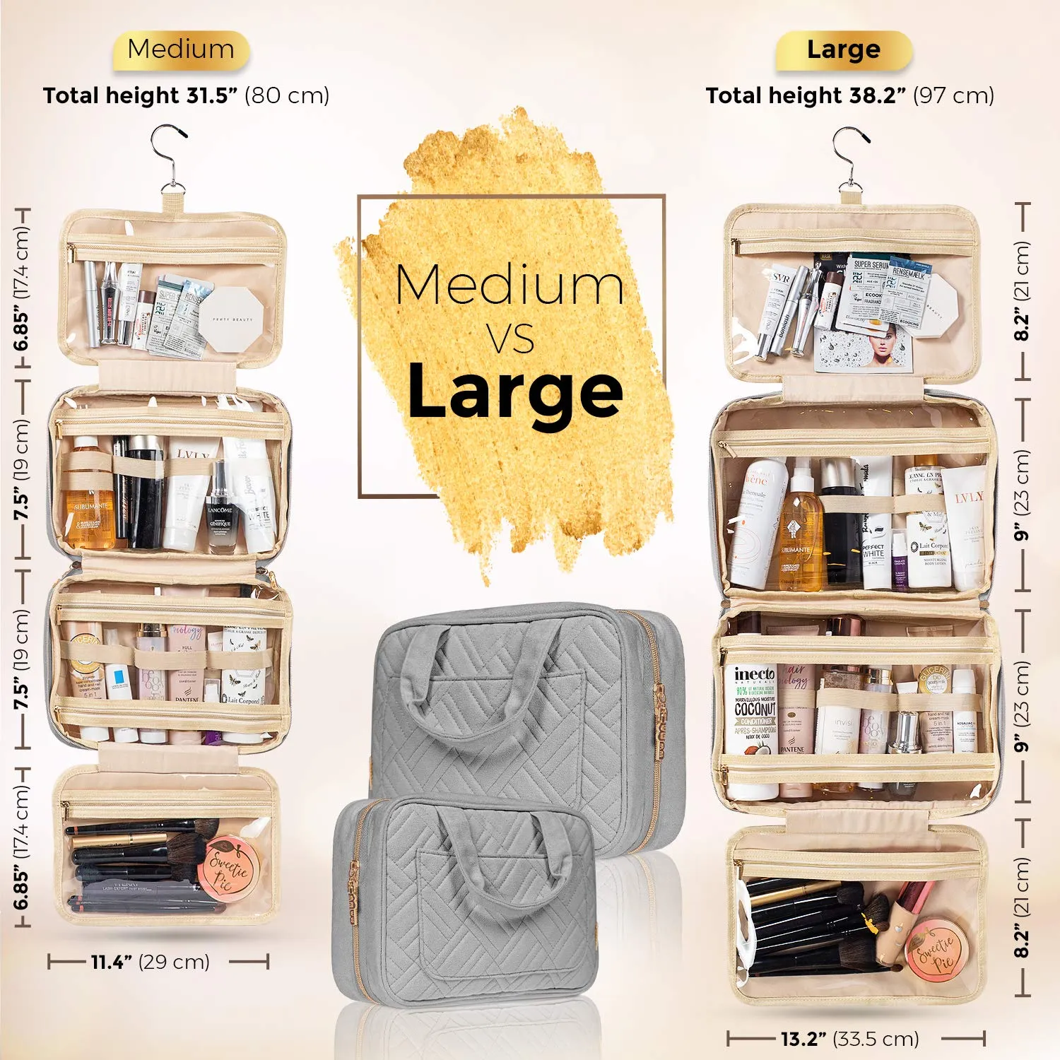 BOACAY Large Hanging Travel Toiletry Bag for Women, Makeup Bag, Bathroom & Shower Organizer Kit for Accessories, Cosmetics, Essentials