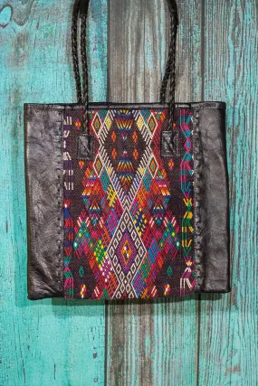 Braided Huipil Leather Tote Bag Purse Veda