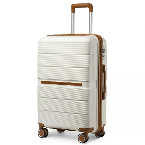 British Traveller 20" Multi-Texture Polypropylene Hard Shell Suitcase with TSA Lock - Cream