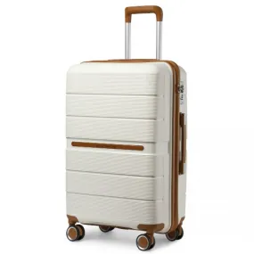 British Traveller 20" Multi-Texture Polypropylene Hard Shell Suitcase with TSA Lock - Cream