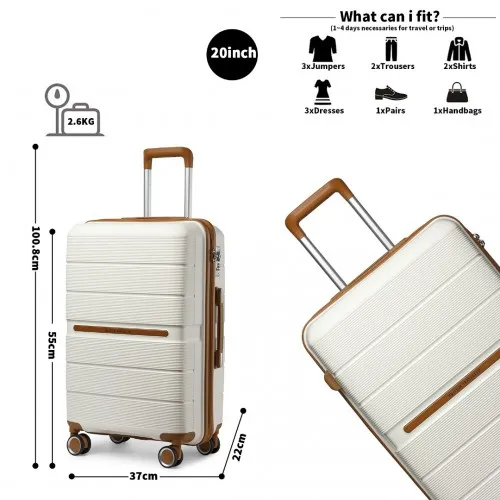 British Traveller 20" Multi-Texture Polypropylene Hard Shell Suitcase with TSA Lock - Cream