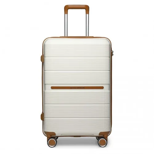 British Traveller 20" Multi-Texture Polypropylene Hard Shell Suitcase with TSA Lock - Cream