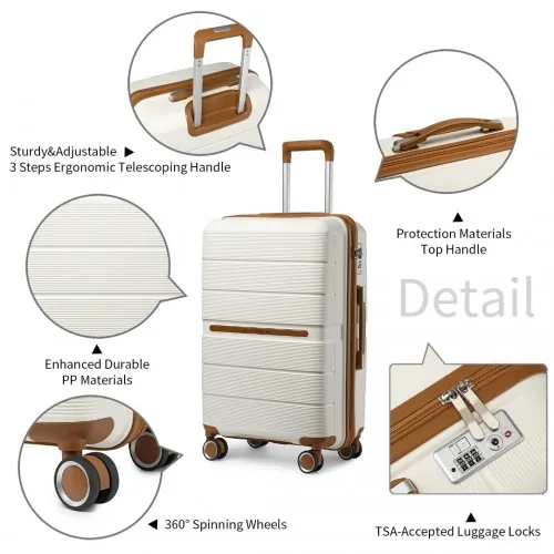 British Traveller 20" Multi-Texture Polypropylene Hard Shell Suitcase with TSA Lock - Cream