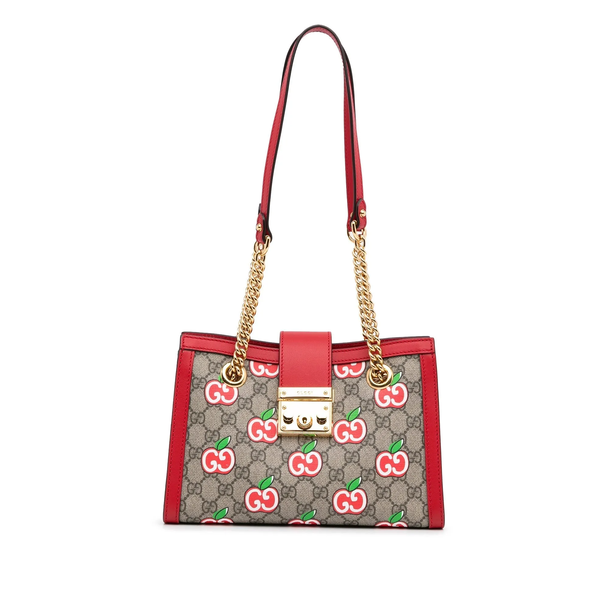 Brown Gucci GG Supreme Apple Padlock Tote