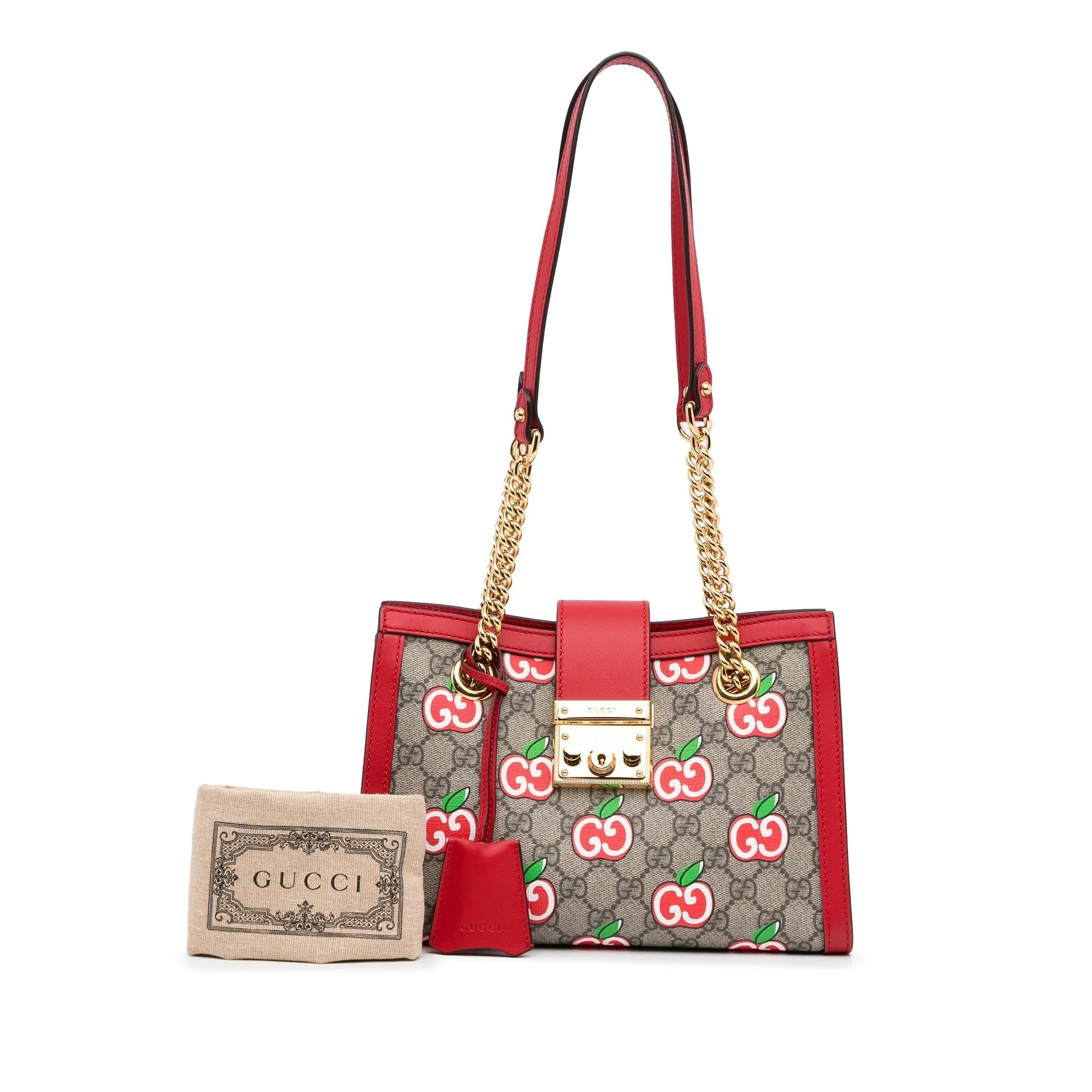 Brown Gucci GG Supreme Apple Padlock Tote