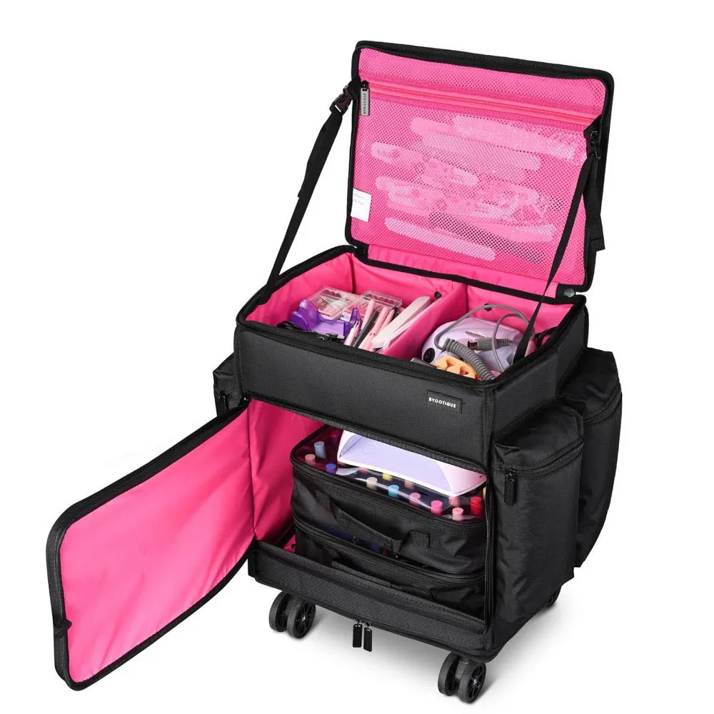 Byootique Rolling Nail Tech Makeup Case with 96-Bottle Polish Organizer